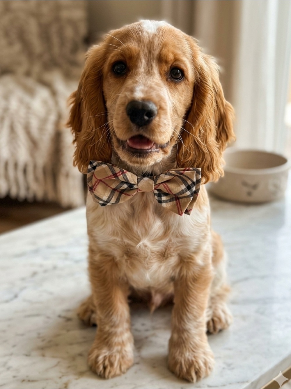 Plaid Dog Bow Tie Collar Accent - Tan Plaid